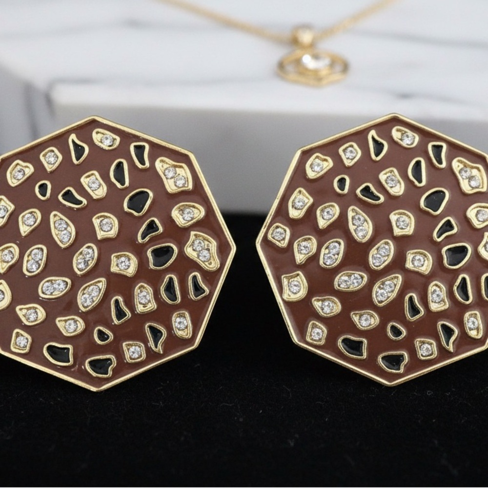 Sassy Jones Gold and Brown Hexagonal Earrings
